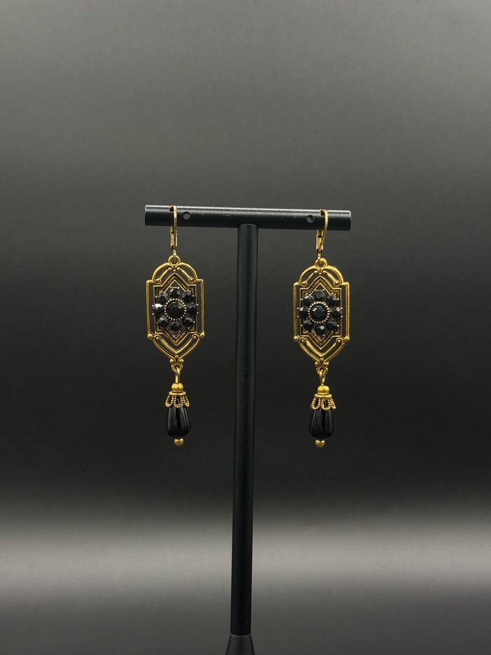 Gold and Black Art Deco Drop Earrings